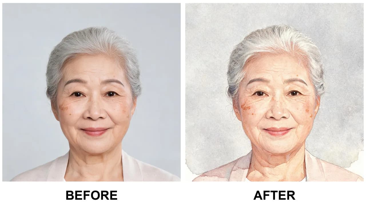ai watercolor filter example: before and after photo edited with AI Filtery